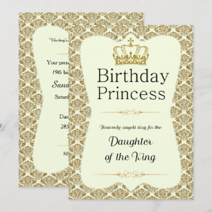 Invitación Princesa Cristiana de Cumpleaños Oro y Damasco Cre