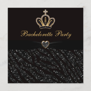 Invitación Princesa Crown Heart y purpurina Bachelorette de