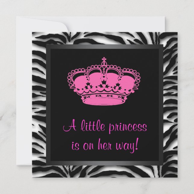 Invitación Princesa Crown Hot Pink Zebra Baby Shower (Anverso)