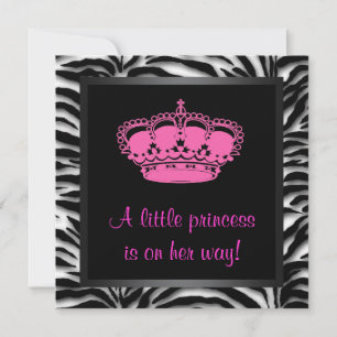 Invitación Princesa Crown Hot Pink Zebra Baby Shower