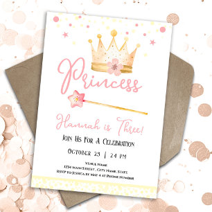 Invitación Princesa Crown Pink 3er Chica Cumpleaños