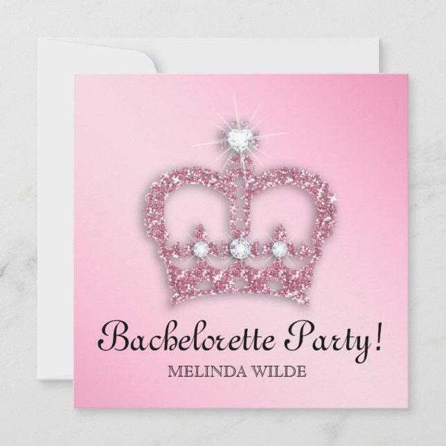 Invitación Princesa Crown Tiara del rosa del fiesta de (Anverso)