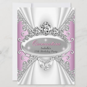 Invitación Princesa Cumpleaños Quinceañera Rosa Diamantes Gra