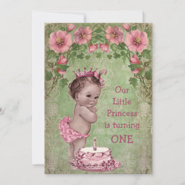 Invitación Princesa Cute Vintage Primer Fiesta de cumpleaños