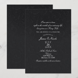 Invitación Princesa Damask Negro Elegante Libro de Cuentos de