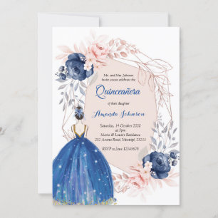 Invitación Princesa de Azul Marino Quinceañera Cumpleaños Esp
