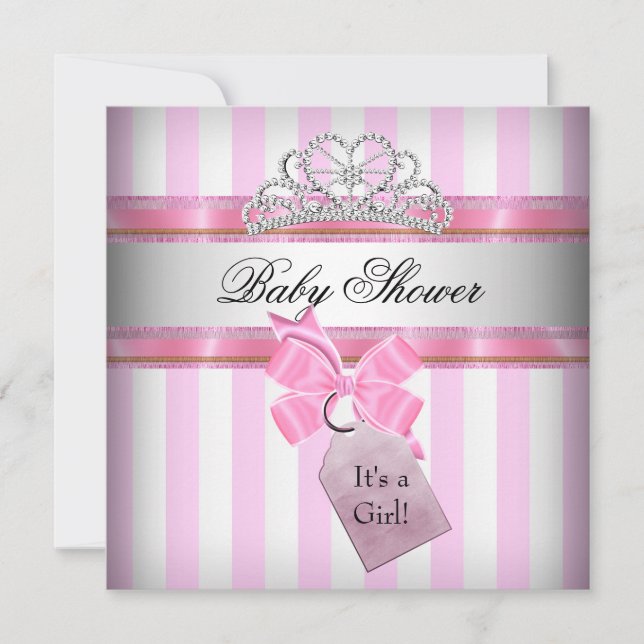 Invitación Princesa de banda blanca rosa Chica de Baby Shower (Anverso)