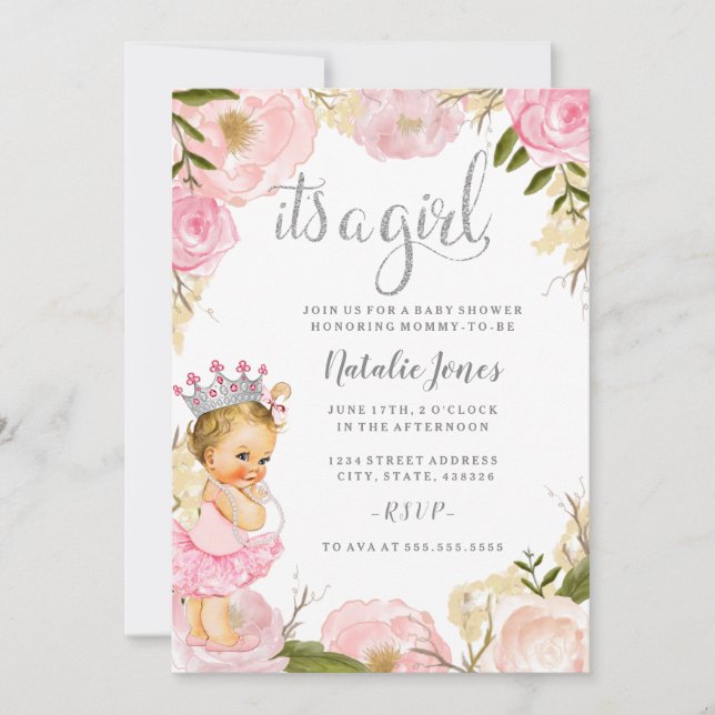 Invitación Princesa de bebé Es un Baby Shower rosa rosado Chi (Anverso)