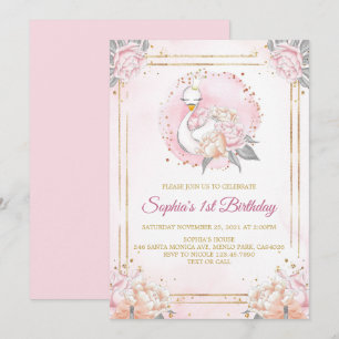 Invitación Princesa de Boho Swan Rosa Rubor Cumpleaños
