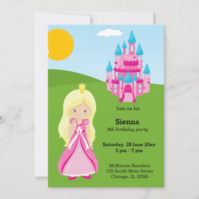 Invitación Princesa de bonito (Anverso)