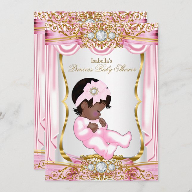 Invitación Princesa de Bonito étnica Baby Shower Oro rosado d (Anverso / Reverso)