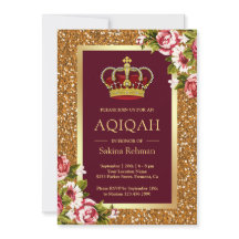 Princesa de Brillo Dorado Burgundy Floral Aqiqah