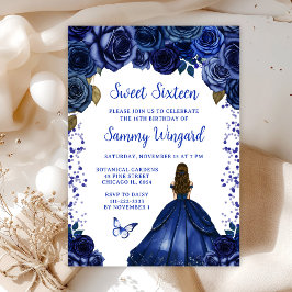 Invitación Princesa de cabello azul de la marina azul marrón 