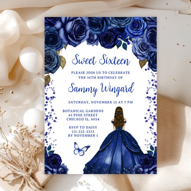 Invitación Princesa de cabello azul de la marina azul marrón  (Subido por el creador)