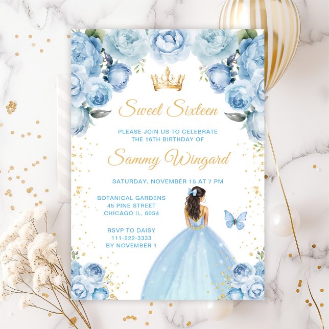 Invitación Princesa de cabello castaño azul claro Sweet Sixte (Subido por el creador)