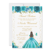 Princesa de cabello castaño de flores de azul turq