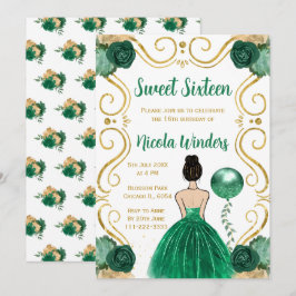 Invitación Princesa de cabello dulce y marrón en verde