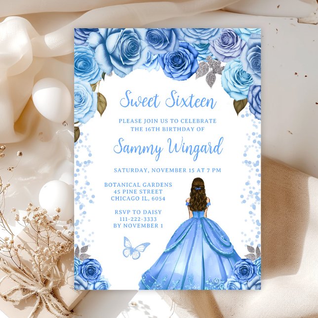 Invitación Princesa de Cabello Marrón Baby Blue Cumple Dulces (Subido por el creador)
