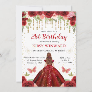 Invitación Princesa de Cabello Rojo con Vestido Rojo Cumpleañ