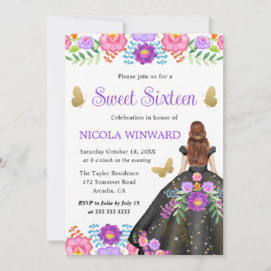 Invitación Princesa de Cabello Rojo Vestido Floral Mexicano S