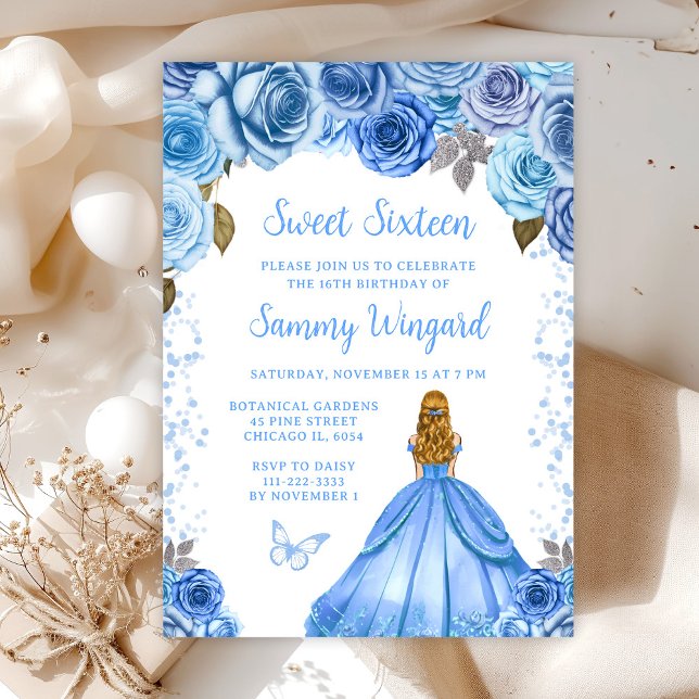 Invitación Princesa de Cabello Rubio Baby Blue Cumpleaños Dul (Subido por el creador)