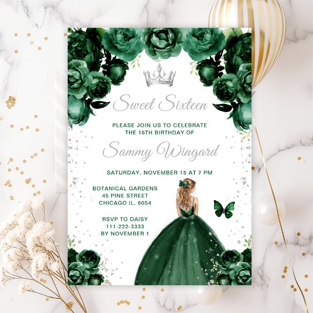 Invitación Princesa de Cabello Rubio Verde Oscuro Cumple Dulc (Subido por el creador)