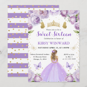 Invitación Princesa de Cabello Rubio Vestido Púrpura Dulces 1