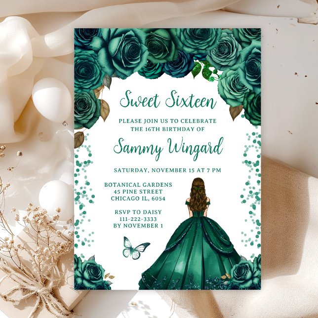 Invitación Princesa de cabello verde marrón esmeralda dulce d (Subido por el creador)