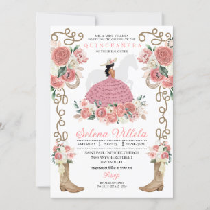 Invitación Princesa de Carro Rosado Occidental Mariachi Quinc