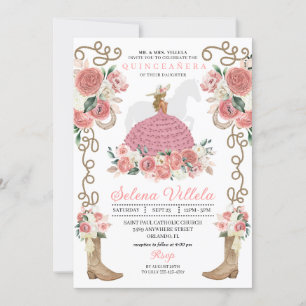 Invitación Princesa de Carro Rosado Occidental Mariachi Quinc