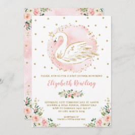 Invitación Princesa de Cisne Femenina Baby Shower de oro rosa