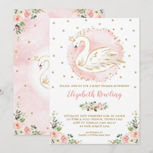 Invitación Princesa de Cisne Femenina Baby Shower de oro rosa