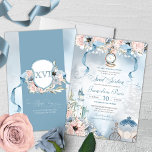 Invitación Princesa de Comercio de Hadas Cenicienta Dulce 16<br><div class="desc">Esta bella y elegante invitación a un cuento de hadas invitará a sus huéspedes con una temática de Cenicienta, que incluye un castillo, una hermosa botánica floral rosa y azul, una zapatilla de vidrio faltante y el invitado de honor en un hermoso vestido de bolas. Todo el texto es completamente...</div>