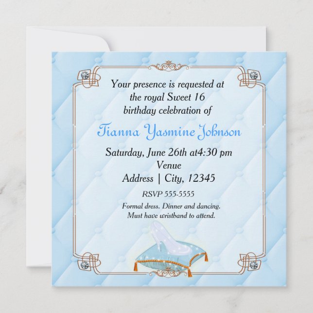 Invitación Princesa de Cuento de Hadas Elegante Fiesta de Bod (Anverso)
