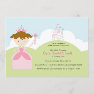 Invitación Princesa de cumpleaños de cabello marrón en rosa c