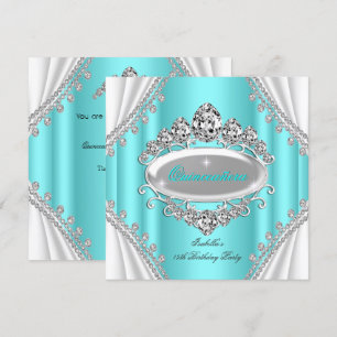 Invitación Princesa de cumpleaños Quinceañera Turquesa Diaman