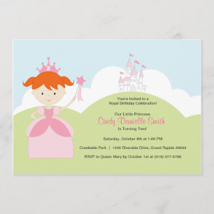 Invitación Princesa de cumpleaños roja en rosa con castillo