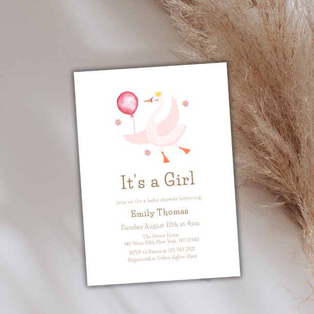 Invitación Princesa de danza rosa Swan Balloon Baby Shower (Pink Dancing Princess Swan Balloon Baby Shower Invitation)