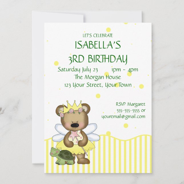 Invitación Princesa de encargo de la hada del amarillo del (Anverso)