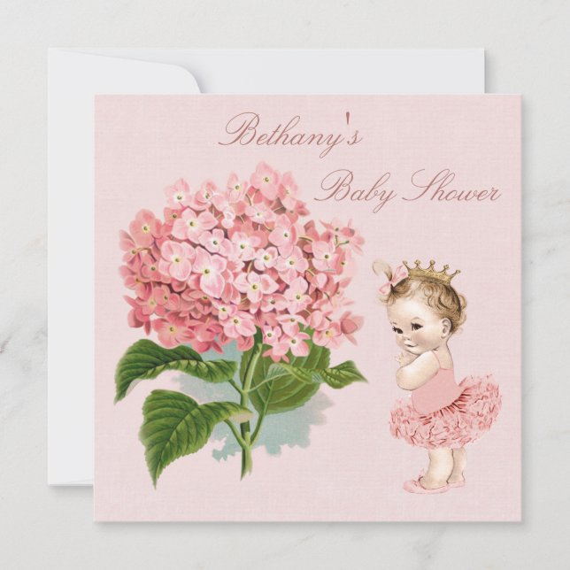 Invitación Princesa de época en Tutu Hydrangea Baby Shower (Anverso)