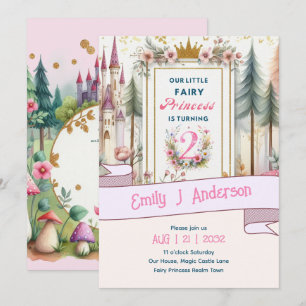 Invitación Princesa de hadas 2º cumpleaños 2º Fairycore rosa