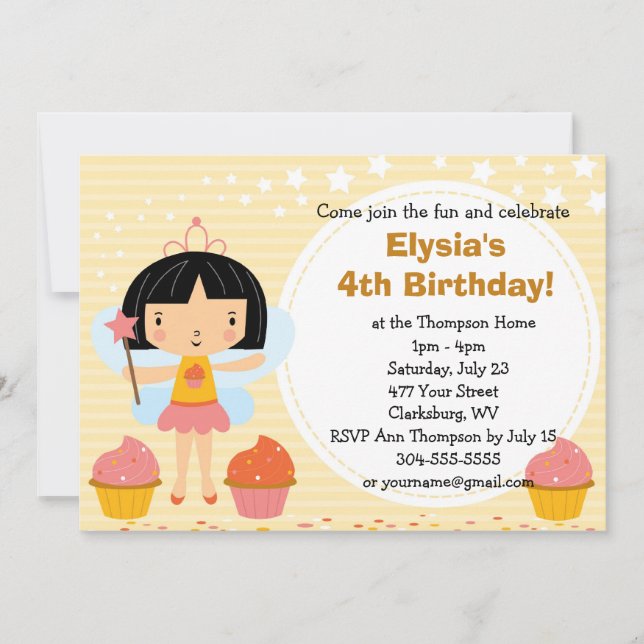 Invitación Princesa de hadas de encargo Cupcake de la fiesta (Anverso)