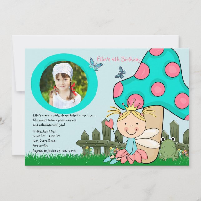 Invitación Princesa de hadas que se sienta Photo Birthday (Anverso)