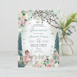 Invitación Princesa de hadas rosadas Jardín encantado Quincea