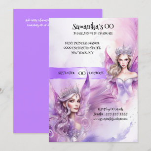 Invitación princesa de hadas tema mítico morado de cuento de 