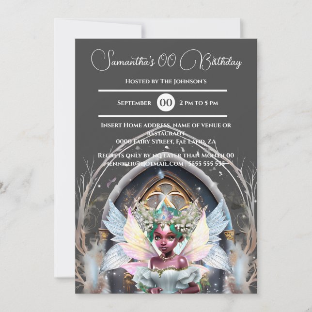 Invitación princesa de hielo de hadas melanina purpurina rosa (Anverso)