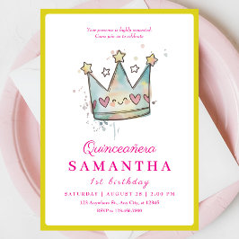 Invitación Princesa de la Corona Azul Rosa