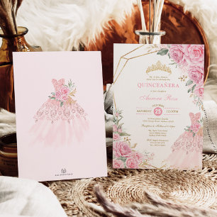 Invitación Princesa de la Corona de Oro Floral Rosa
