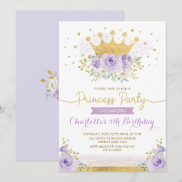 Invitación Princesa de la Corona de Oro Púrpura Cumpleaños Fl