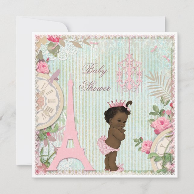 Invitación Princesa de la etnia parisina Shabby Chic Baby Sho (Anverso)